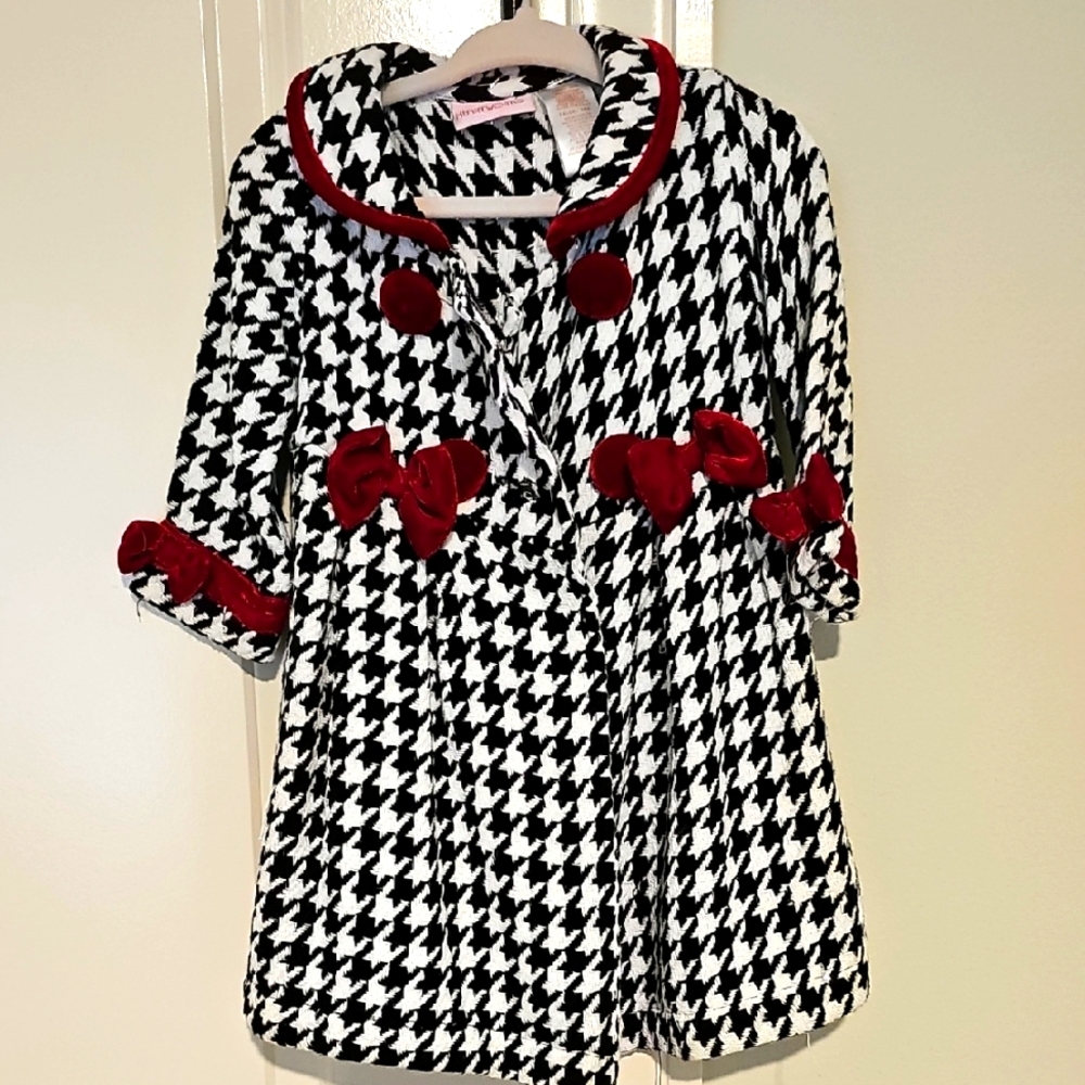 VTG Heartworks 18m Houndstooth Coat Black White Red